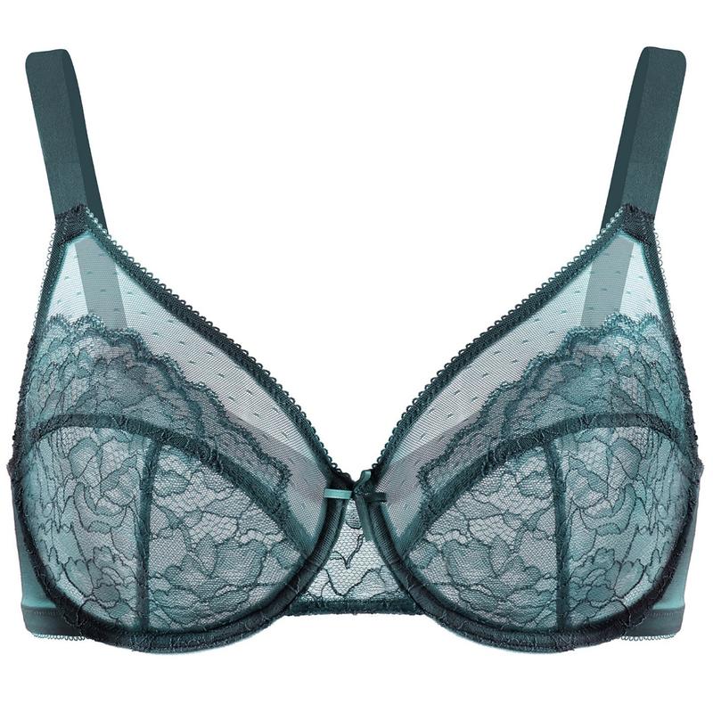 Floral Lace Plus Size Underwire Unlined Unpadded Full Coverage Bra