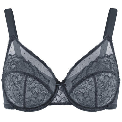 Floral Lace Plus Size Underwire Unlined Unpadded Full Coverage Bra