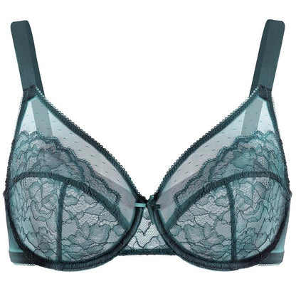 Floral Lace Plus Size Underwire Unlined Unpadded Full Coverage Bra
